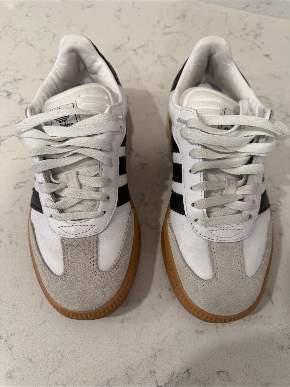 adidas White, Black & Gum Classic Low-Top Sneakers